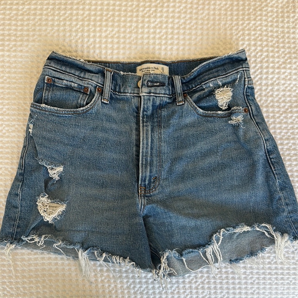 Abercrombie & Fitch Blue Jean Shorts Distressed High-Waisted
